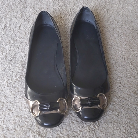 Gucci bamboo horsebit black leather flats Sz 9